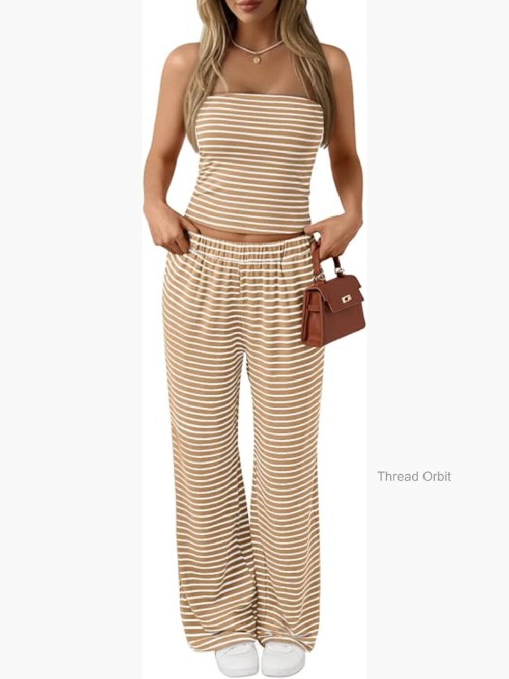 Small Rayon Lounge Set with Tube Top and Wide Leg Pants